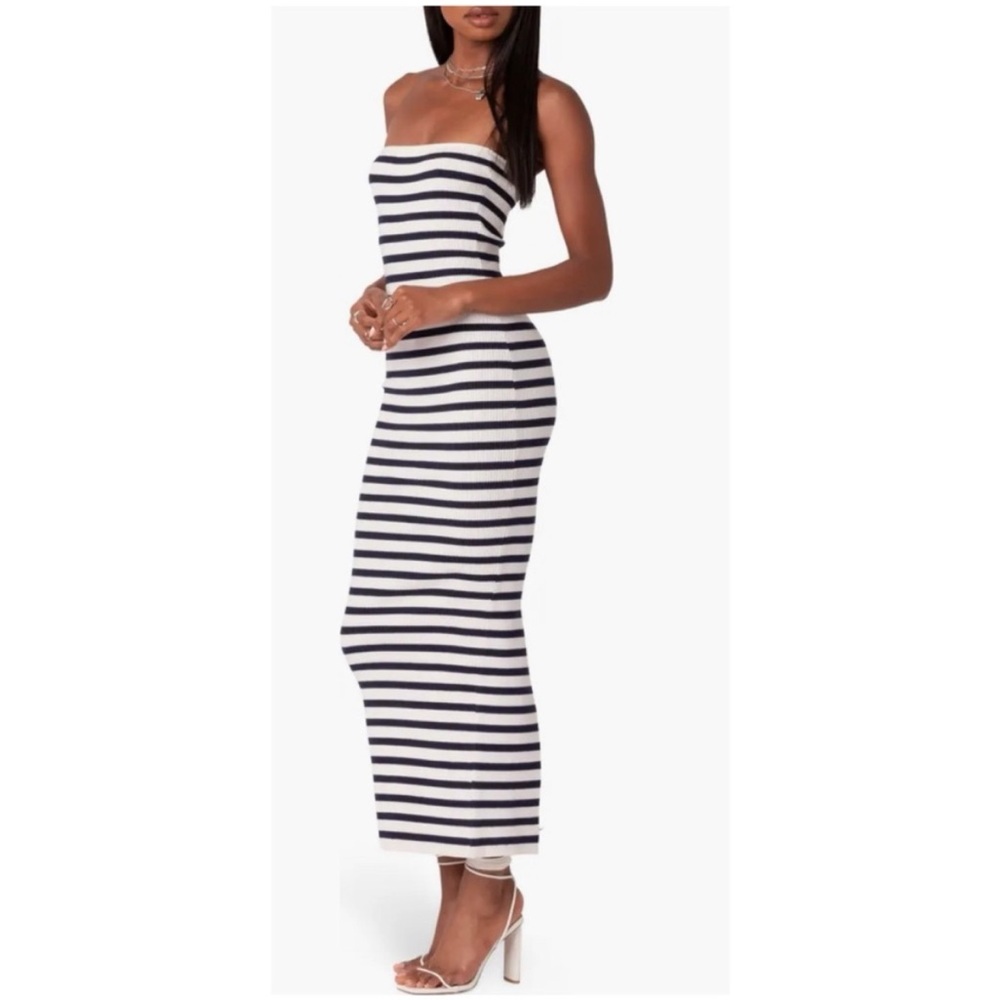 H&M Black / White Striped Midi Dress L